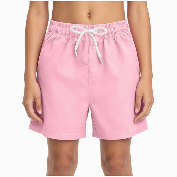 Sopiago Boys Swim Trunks with Compression Liner Solid Color Bathing Suits Summer Quick Dry Swimwear Swim Shorts Pink,13-14 Years