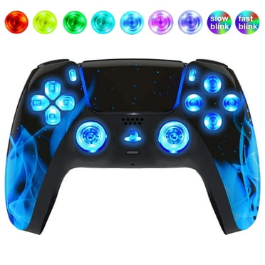 Blue Flames Silent Modz LED Light Up Button Wireless Custom Controller for PS5