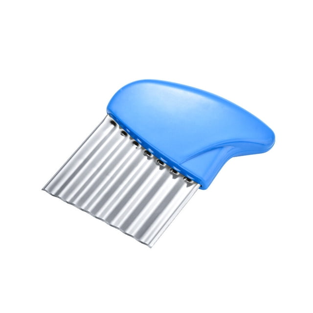 Cateissary Cortador de patatas ondulado, cocina corrugada, máquina para hacer patatas fritas, picadora, mango de plástico de acero inoxidable, Cocina y Comedor Azul