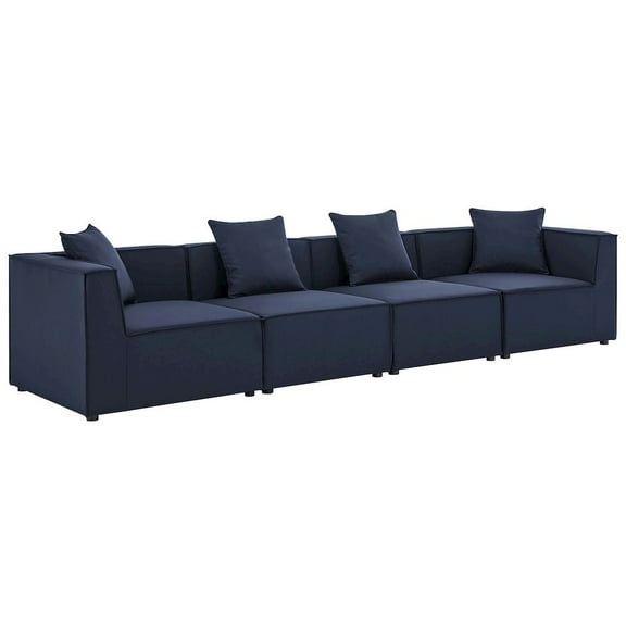 Modway Saybrook Outdoor Patio Upholstered 4-Piece Sectional Sofa in Navy