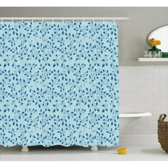 Leaves Shower Curtain Blue Ornate Silhouette Leaves With Berries