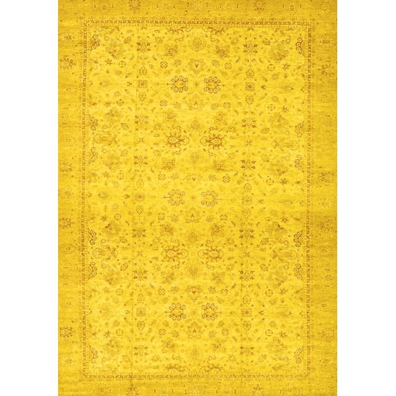 Ahgly Company Machine Washable Indoor Rectangle Oriental Yellow Traditional Area Rugs, 5' x 7'