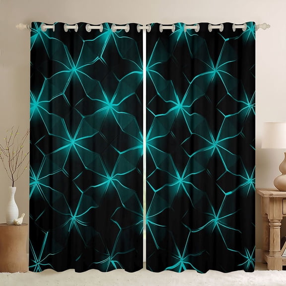 Manfei Boys Children Geometric Grid Plaid Black Out Curtains,Abstract Neon Lights Curtains Pack of 2 (42x63 Each),Futuristic Cubes Bedroom Curtains,Luxury Bedroom Decor