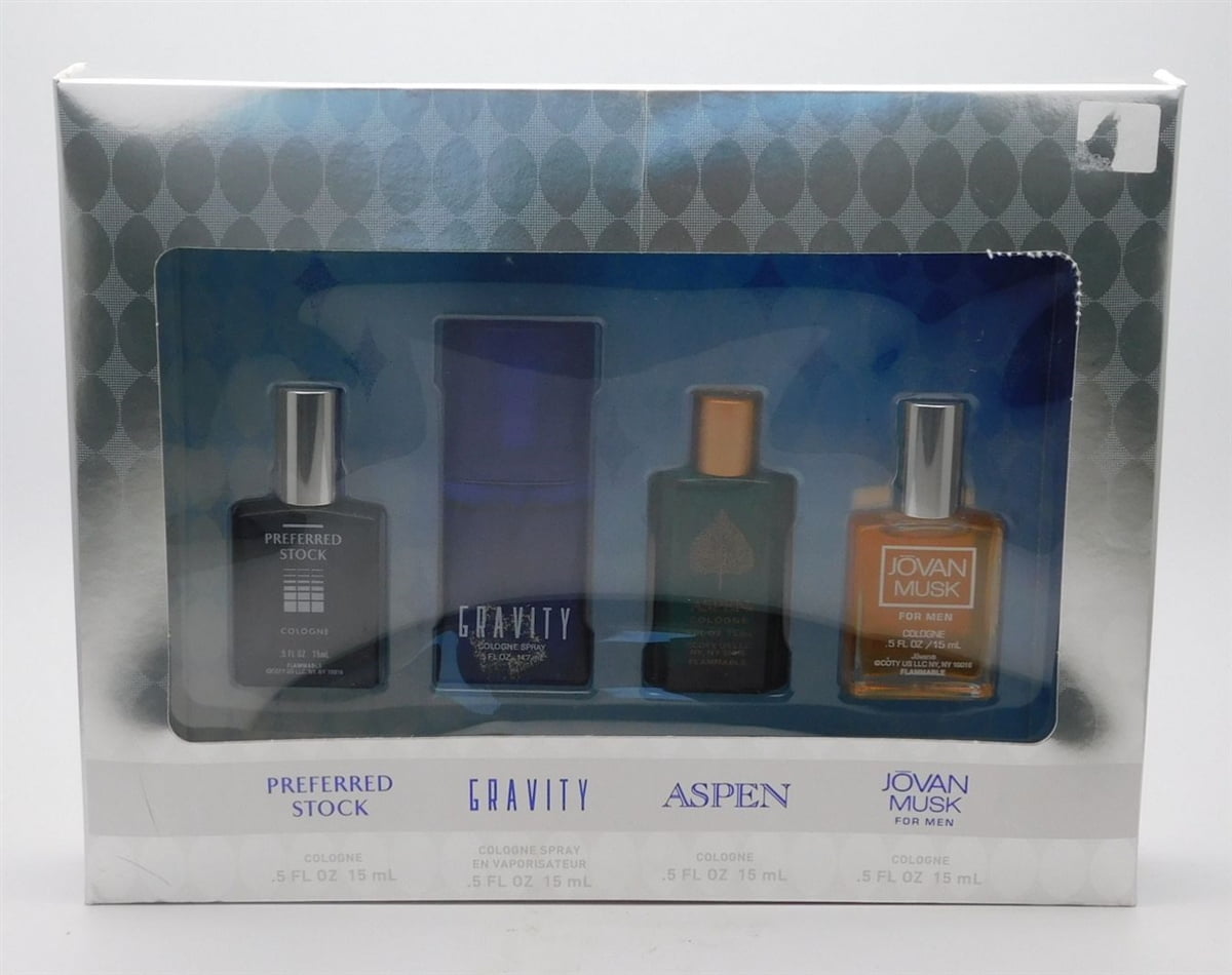 Coty Assorted Men Cologne 4 Pc Set Preferred Stock, Gravity, Aspen