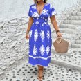 thumbnail image 4 of Vestido de Verano de Manga Corta para Mujeres Moda Sexy Tamaño Grande Impresión Plegado Cuello en V, Playa Casual Y Vestido de Fiesta, 4 of 6