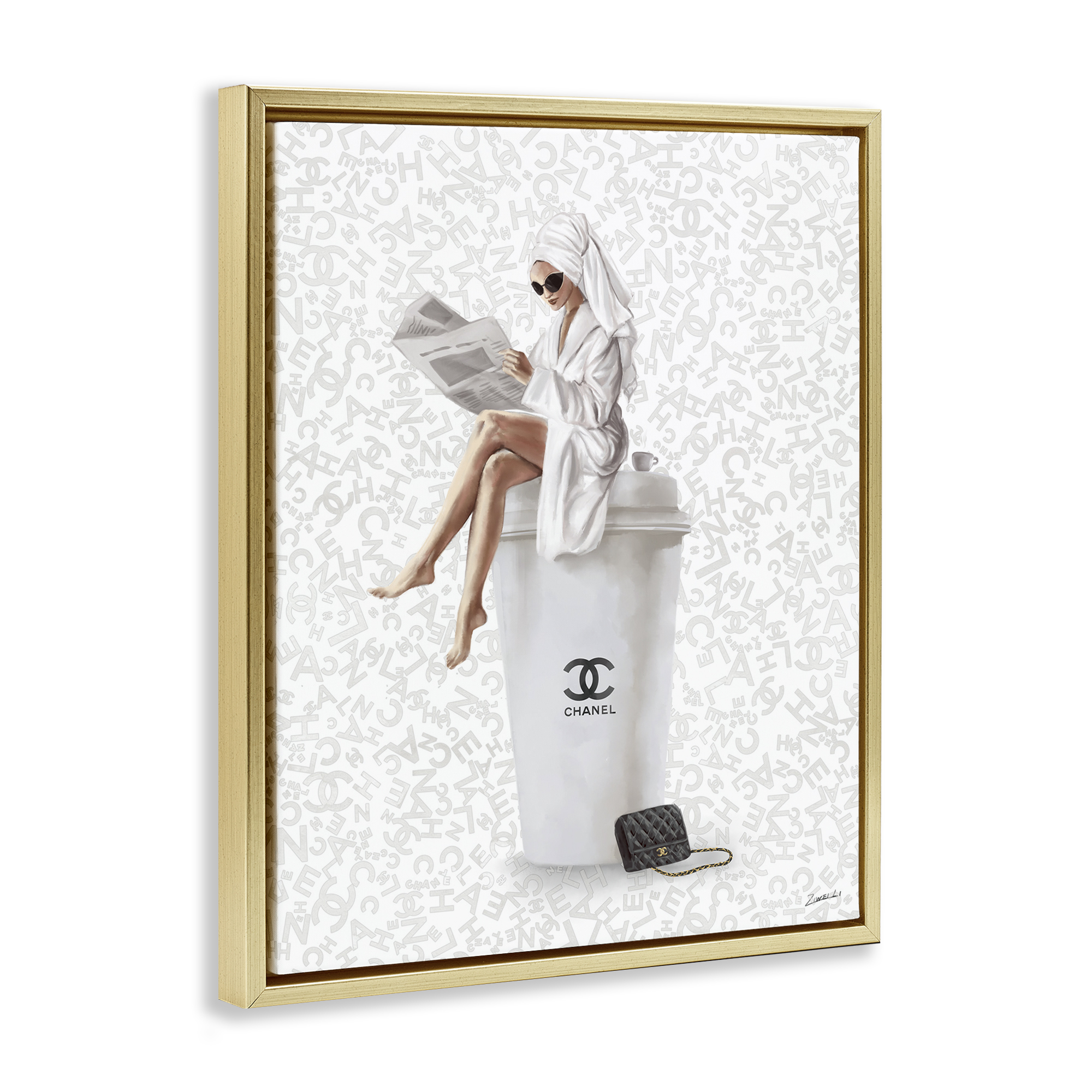 Stupell Industries Glam Girl Bathrobe Typography Painting Gold Floater Framed Canvas Art Print Wall Art, 25 x 31