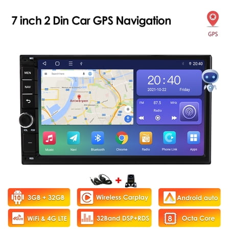 7 Inch Android 11 DSP 3+ 32GB Rom 2-Din In-Dash Car Stereo Radio Navi GPS CarPlay Android Auto with 1080P AHD Camera 1080P