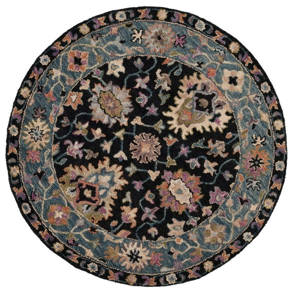 SAFAVIEH Aspen Sierra Tribal Area Rug, Black/Light Blue, 5' x 5' Round