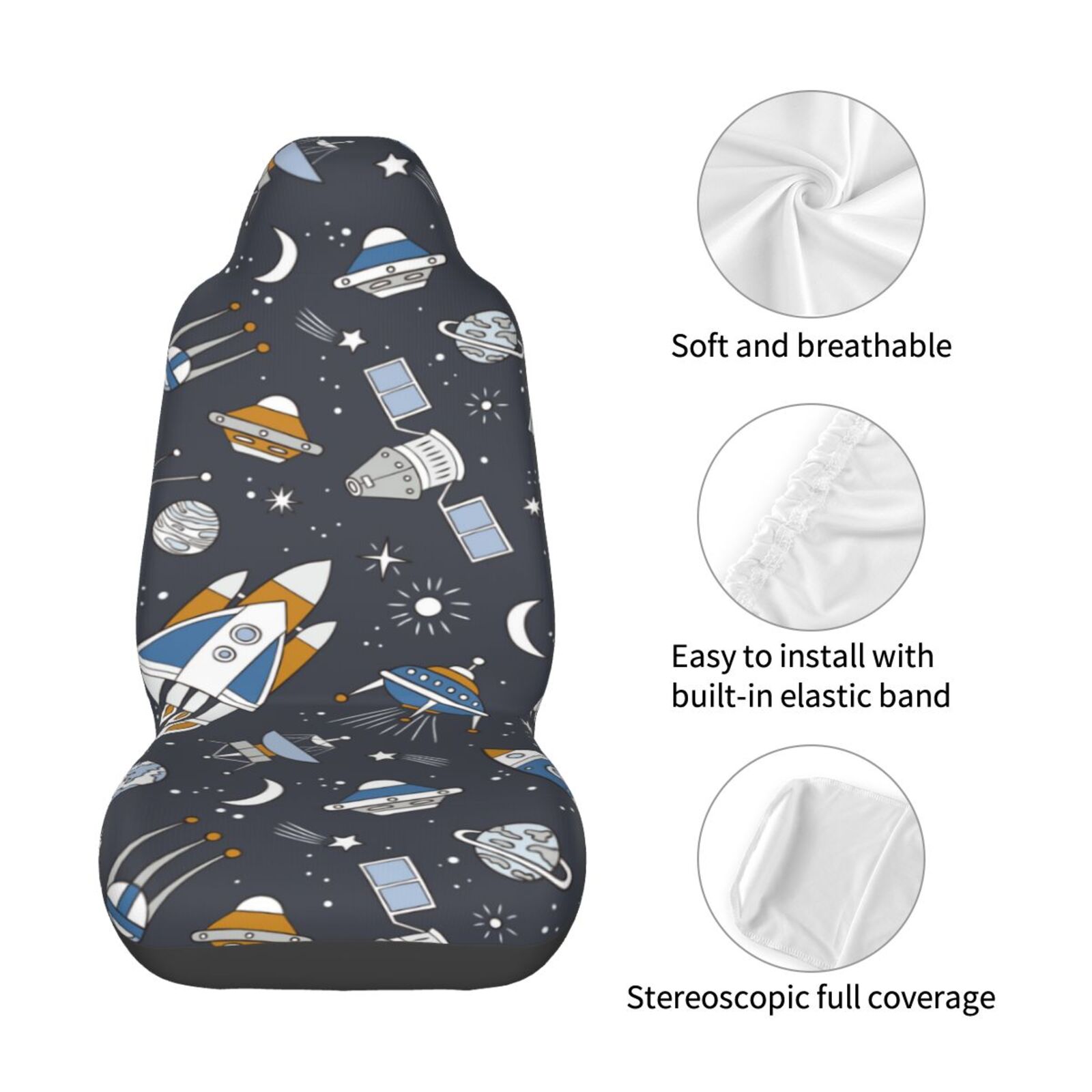 Naloa Space Cars Car Seat Covers Universal Front Seat Coves for Car Accessories ,Padded Car Covers for Automotive, SUV, Truck, and Van
