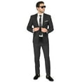 thumbnail image 3 of Slim Fit Men Suit Micro Textured Weave 2 Button Notch Collar AZAR 11812 (48 Long 40/41 Waist 34 Length, Black), 3 of 7