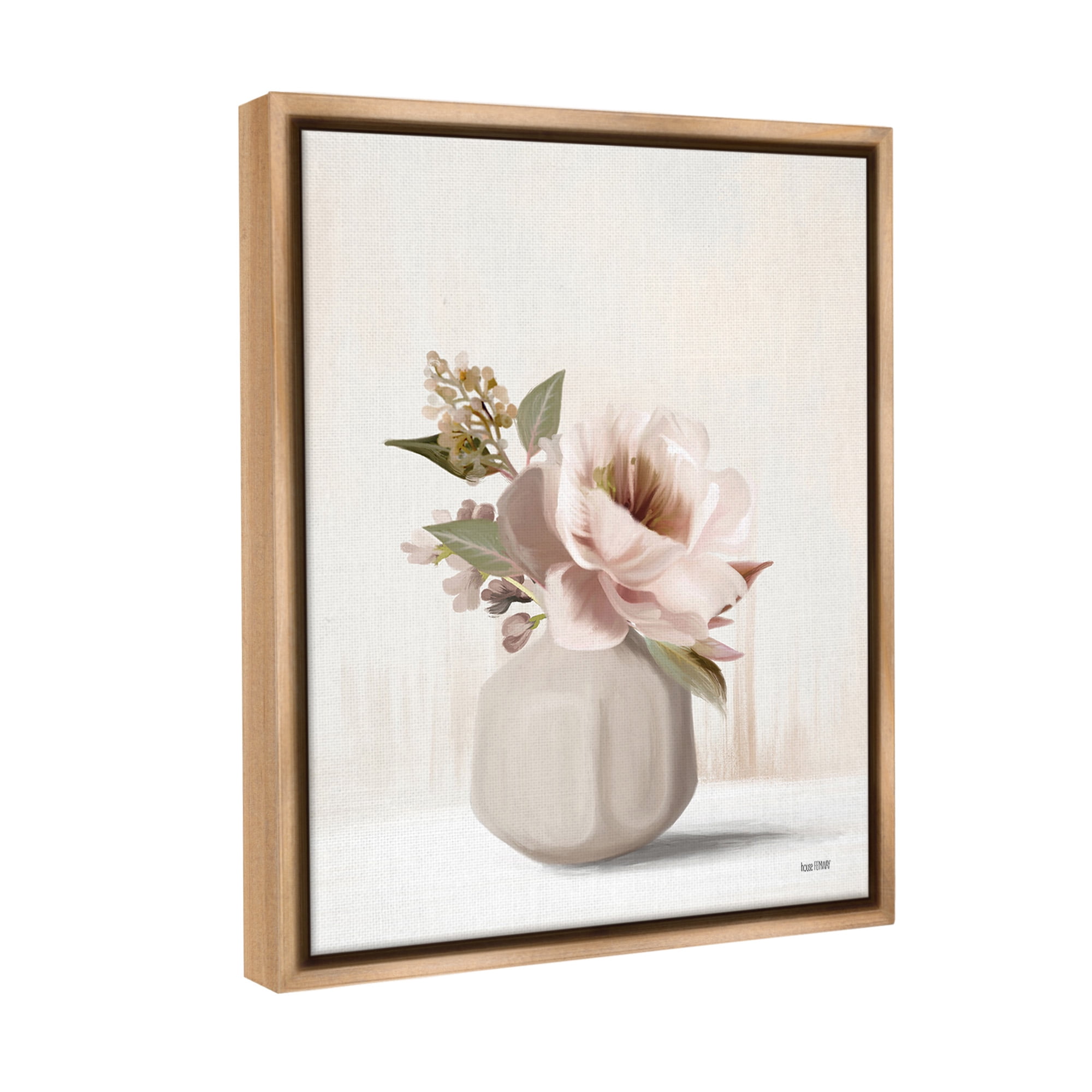 Stupell Industries Chic Bouquet in Vase Botanical & Floral Painting Brown Floater Framed Canvas Art Print Wall Art, 17 x 21