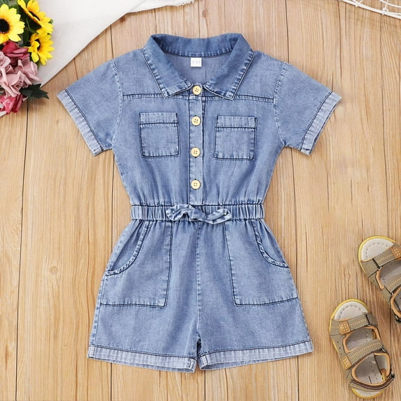 SNKSDGM Rompers for Girls 10-12 Years Old Toddler Girls' Denim Shortalls Romper Summer Casual Solid Color Outfit for 1 4 Years 12-18 Months