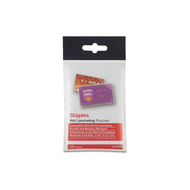 Staples 5 mil Index Card Size Thermal Laminating Pouches 25 pack 17471