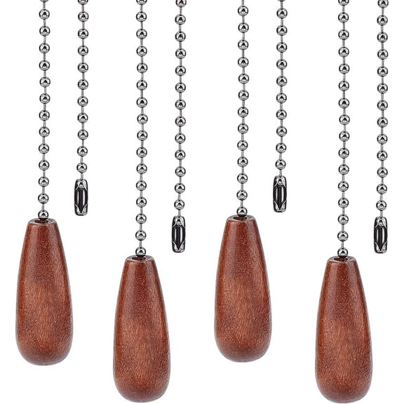 4 PCS Ceiling Fan Pull Chains Set Walnut Wooden Pull Chain Extension with Gunmetal Iron Ball Chains for Ceiling Light Fan Chain(Coconut Brown)