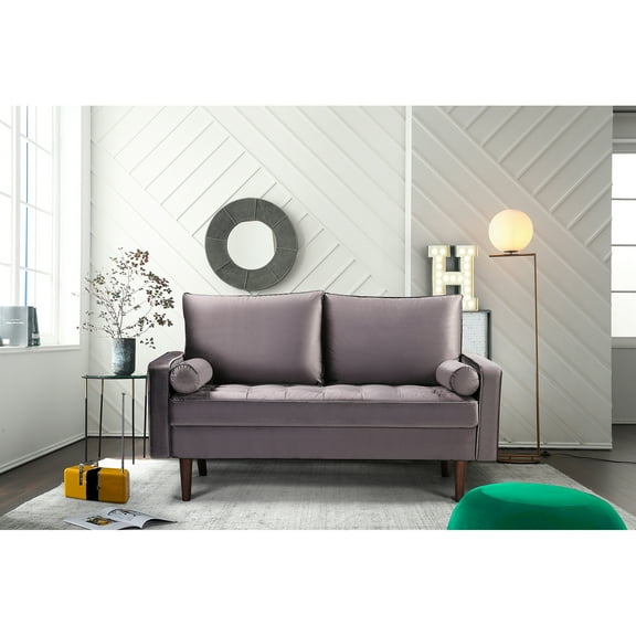 Velvet Loveseat Gray Living Room Sofa, Small Space Seating, Modern Design
