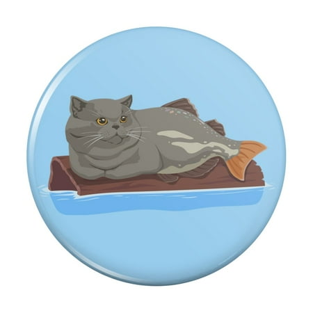 

Catfish Mercat Cat Mermaid Sitting On Log Kitchen Refrigerator Locker Button Magnet