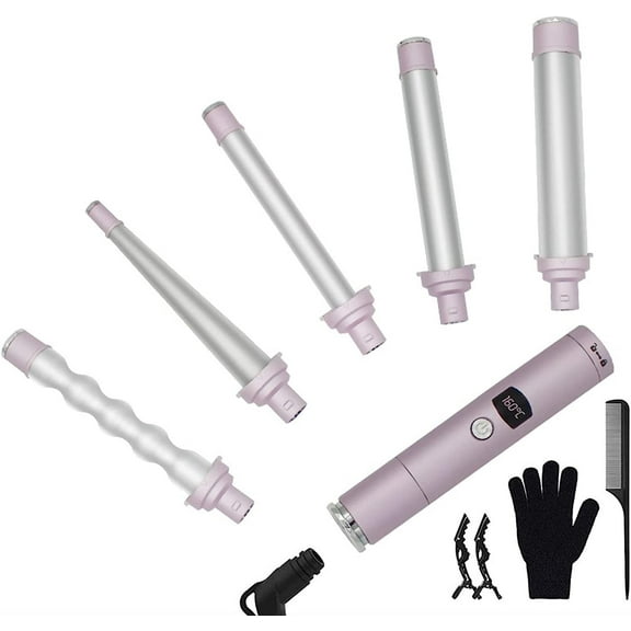 5 in 1 Curling Iron Wand Set Hair Curler Iron Ceramic Barrels Instant Heat Up LCD Temperature Adjustment Hair Styler