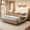 Oak Brown & White Fabric, variant on SIBEDS Full Size LED Bed Frame with Faux Leather Upholstered Modern Wingback Headboard,Solid Wood and Metal Support, Natural Wood