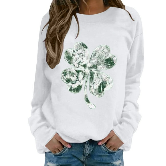 Pxiakgy Hot Sale St Patricks Day Shirt for Women Shamrock Long Sleeve Irish St Patty's Day Outfit Green Lucky Clover Crewneck Tee Tops 2025 Funny Irish Shirt Green Sequin Graphic Print Sweatshirt