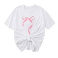 thumbnail image 2 of Women's T-Shirts Summer Casual Fashion Shirts New Bow Ribbon Print Soft Cotton T-shirt Round Neck Short Sleeve Blouses Top, 2 of 4