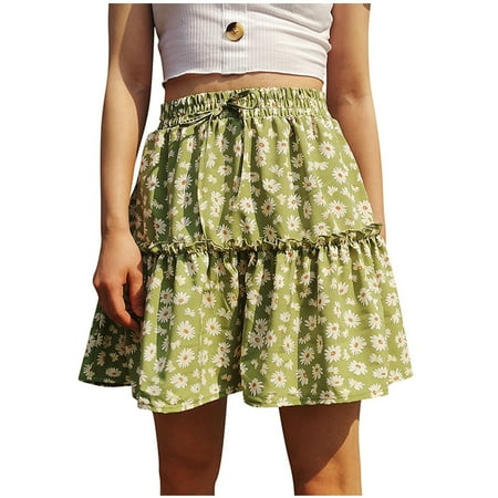 

Womens Fashion Daisy Print Zipper Mid Waist Ruffled Casual Mini Skirt Pleated Skirt Girls plus Size Tennis Skirt Corset Skirt Winter Skirts for Women Yoga Skirt