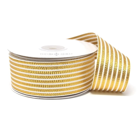 Metallic Seersucker Stripes Grosgrain Ribbon, 1-1/2-Inch, 25-Yard, Gold