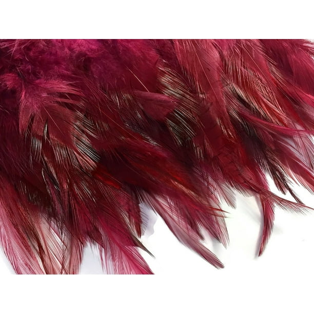 1 Yard Burgundy Rooster Neck Hackle Feather Trim