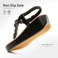 thumbnail image 2 of Pmoiste Women's Platform Sandals Summer Flip Flop Rhinstone Elastic Strap Comfortable Wedge Shoes Black 4.5, 2 of 5