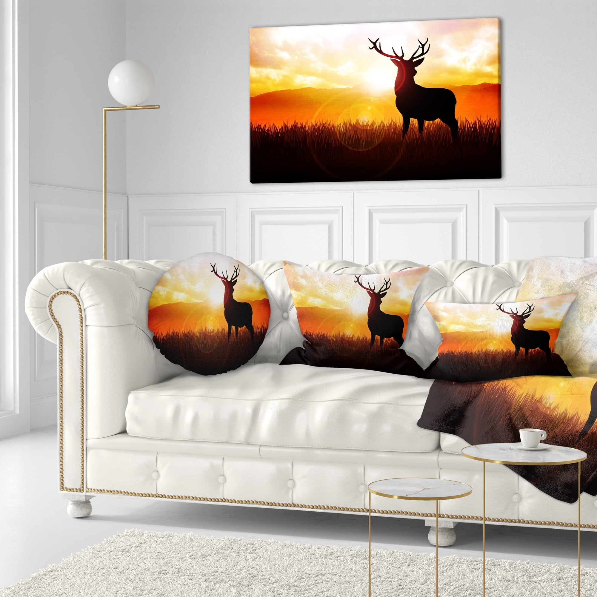 Designart Deer on Meadow During Sunrise - Animal Throw Pillow - 12x20