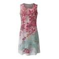 thumbnail image 5 of asdoklhq Womens Plus Size Clearance Dresses,Women Casual Floral Printing O-Neck Sleeveless Dress Solid Coat Two-Piece Set, 5 of 6