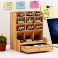 thumbnail image 4 of CIMAXIC Wooden Pen Holder Storage Box Large Capacity Creative Fashion Simple Multi-Divided Pen Holder Office Desktop Storage Shelf (Cherry),10.04"X8.27"X5.91", 4 of 5