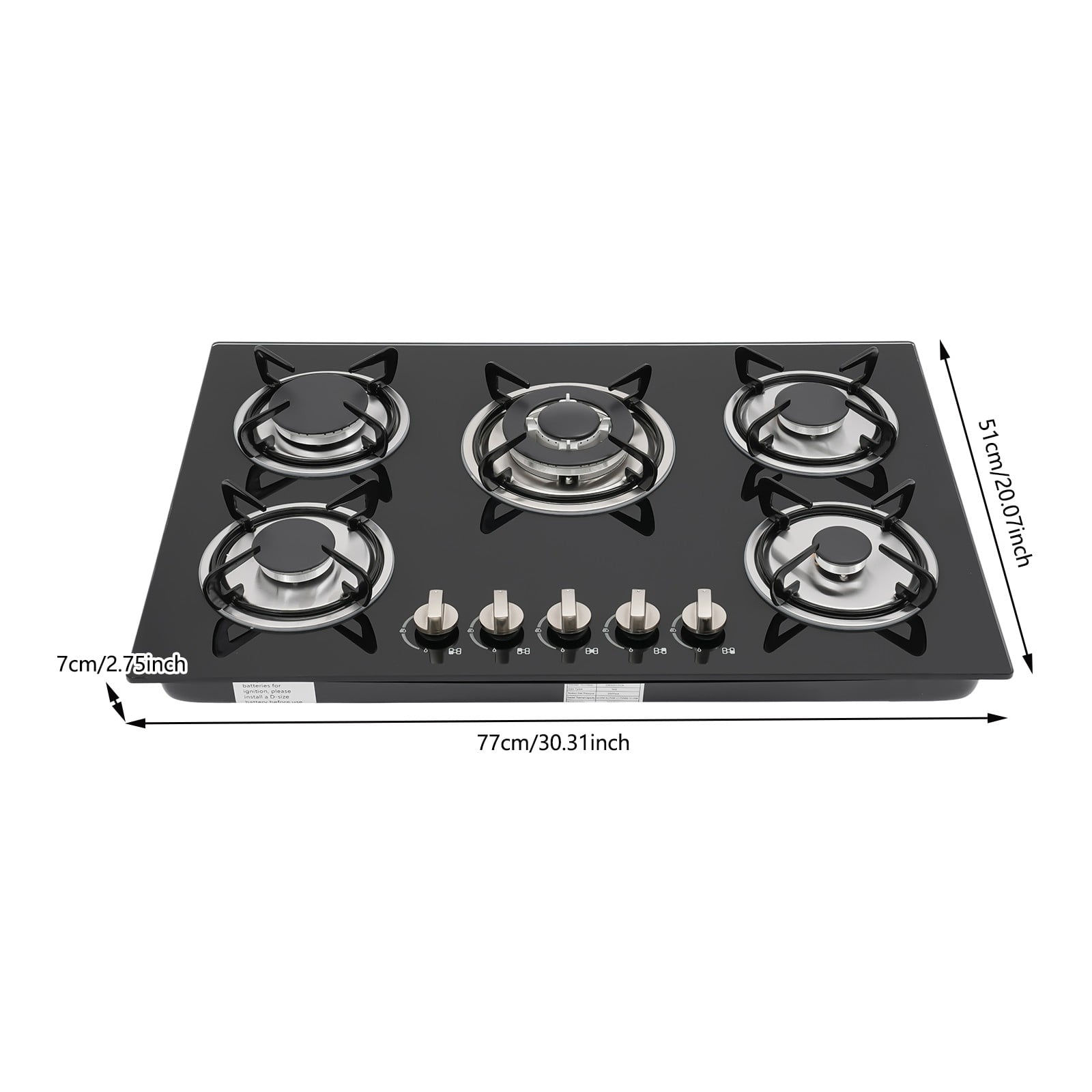 30" Stove Top Gas Cooktop Burner Kitchen Cooking LPG /Propane with 5 Burners 77*51*7cm for Domestic Or Commercial Use