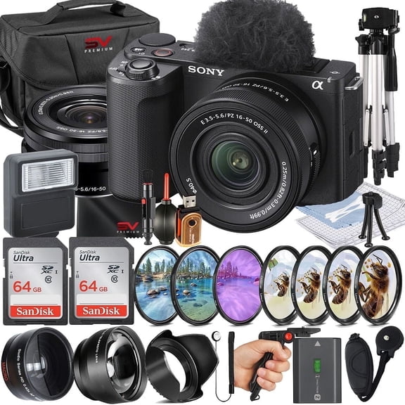 Sony ZV-E10 II Mirrorless Camera (Black) with 16-50mm Lens   64GB Memory Card   Pistol Grip Tripod   SV Premium Accessory Bundle (International Version)