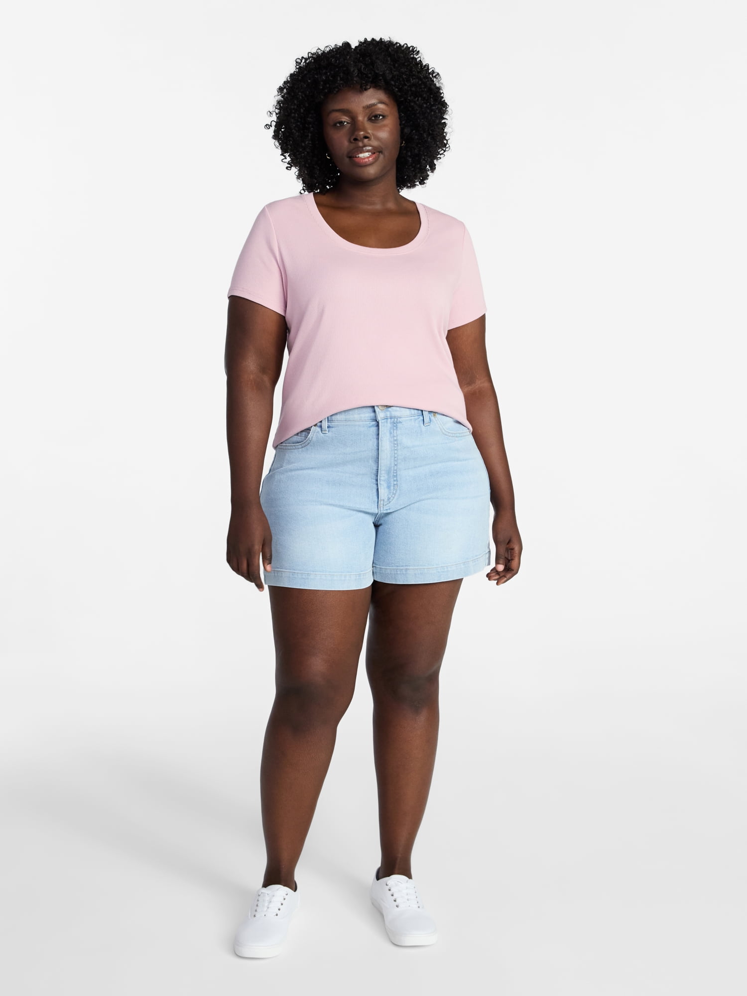 Terra & Sky Women's Plus Size Scoop Neck Rib Tee with Short Sleeves, Size 0X-5X