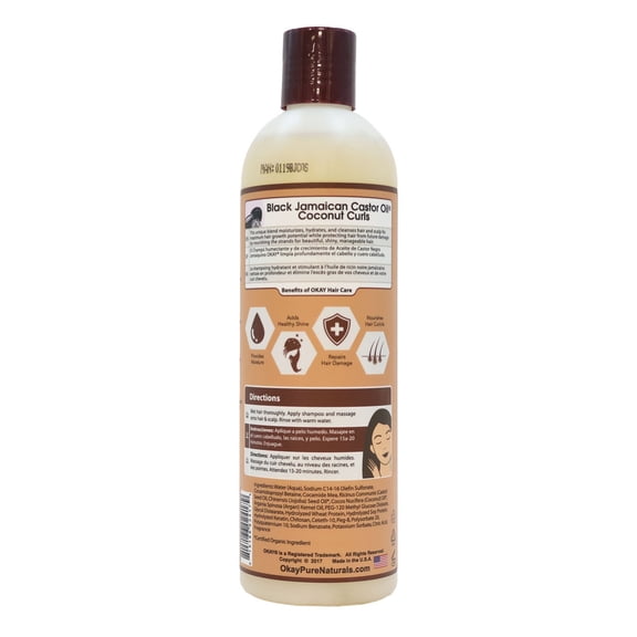 OKAY Black Jamaican Castor Oil Coconut Curls Shampoo 12 oz – Sulfate-Silicone-Paraben Free Curl Moisturizing Cleanser for Strength, Growth & Definition