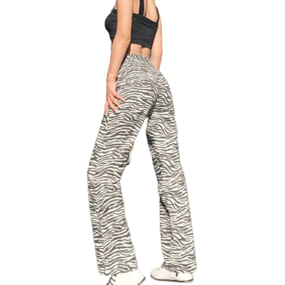 Suefunskry - Suefunskry Women Casual Zebra Print Wide Leg Pants Bell Bottom High Waist Flare