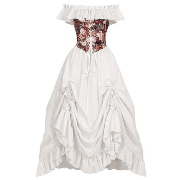 IUYRTFE Women's Renaissance Off Shoulder Corset Maxi Dress Ruffle Tiered Victorian Ball Gown Cosplay Costume
