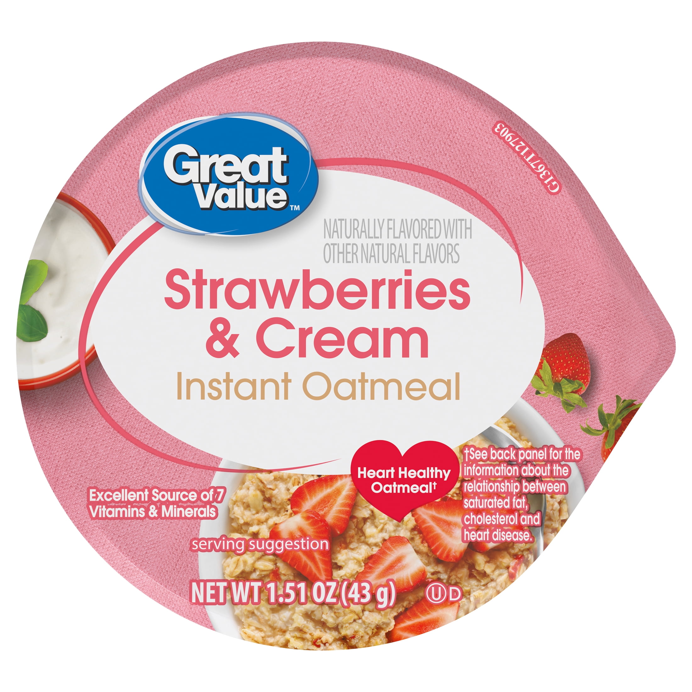 Great Value Strawberries and Cream Instant Oatmeal Cup, 1.51 oz
