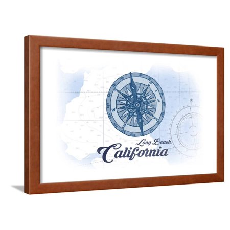 Long Beach Town Center Stores Long Beach, California - Compass - Blue - Coastal Icon Framed Print Wall Art By Lantern Press ()