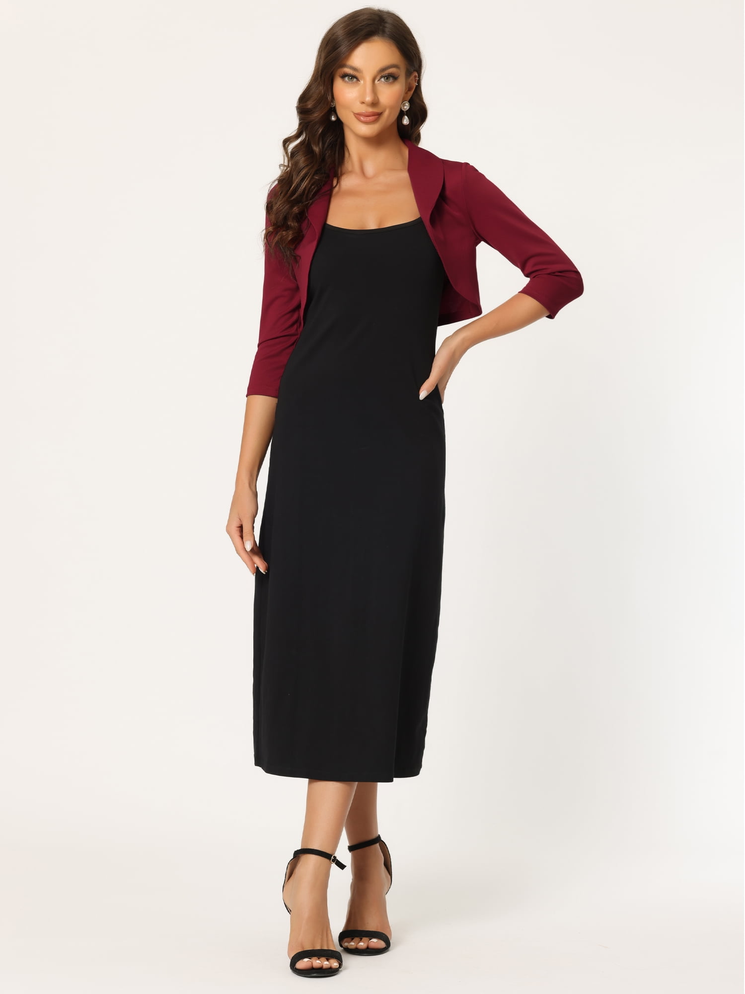 DARING DIVA Bolero Shrugs Collared Shrugs L Dark Red