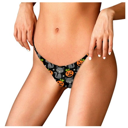 

EHTMSAK No Show Stretch Underwear for Women Sexy T-Back Panties Print G-String Thongs Tangas Black S