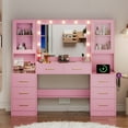 thumbnail image 6 of UGTOO 58.3" Pink Modern Makeup Vanity Desk with Adjustable LED Lights Dressing Table with Power Outlet & Large Mirror & Storage, 6 of 14