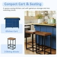thumbnail image 4 of EUROCO Farmhouse Kitchen Cart Set, Kitchen Island on Wheels with Drop Leaf,2 Stools,Storage Cabinets, 4 Drawers,Towel Rack and Power Outlet, Dining Table Set for 2, Blue, 4 of 10