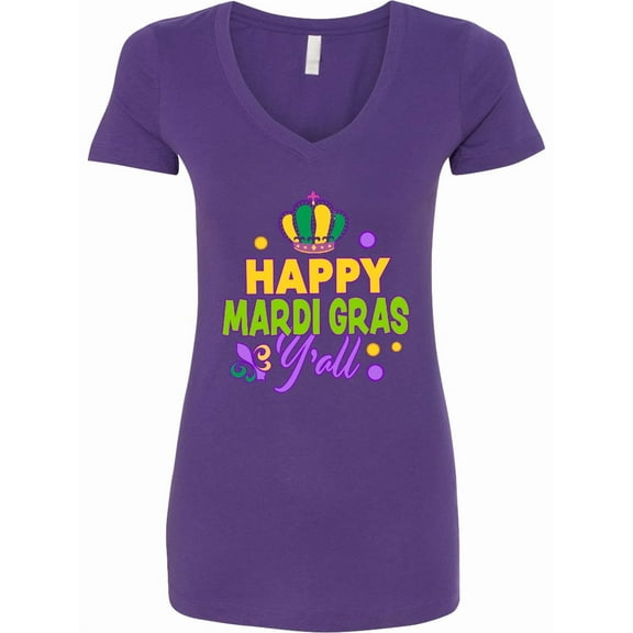 Inktastic Happy Mardi Gras Y'all with Crown Women's V-Neck T-Shirt