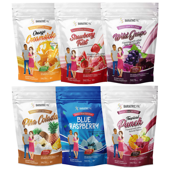 BariatricPal Sugar-Free Calcium Citrate Soft Chews 500mg with Probiotics - Fruit Flavored Variety Pack