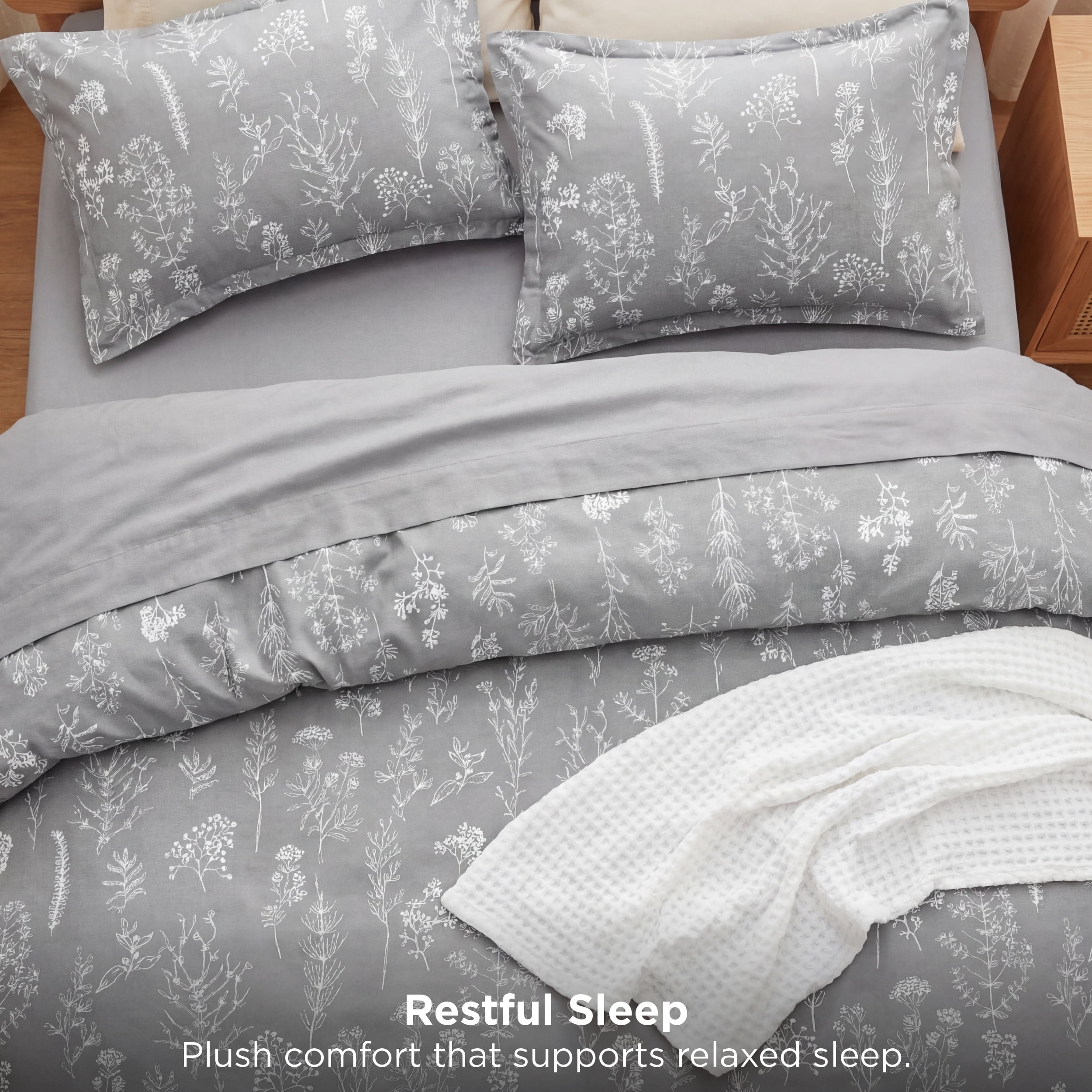 U by Bedsure 2 Pieces Grey Twin Size Comforter Sets, Extra Long Twin-XL Cute Flowers Botanical Lightweight College Dorm Soft Bedding Set With 1 Pillow Sham