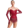 thumbnail image 4 of Aislor Robe de Danse Latine Jazz à Franges avec Gants Rouge TG, 4 of 7