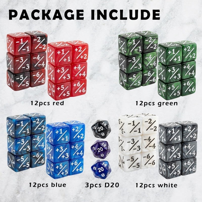 48pcs MTG Counter Dice Set 12mm/0.47inch 6-Sided +1/-1 Tokens Dice with Drawstring Bag for Magic: The Gathering, TCG, and Card Games Accessories, Magic Gathering Dice
