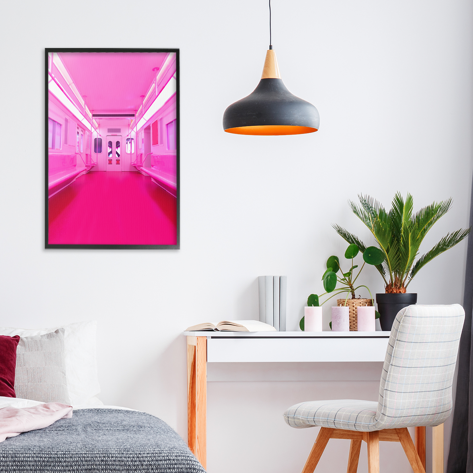 Futuristic Pink Tone Subway Black Framed Giclee Art, design by LISH Creative
