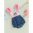 thumbnail image 3 of Arvbitana Baby Girls Easter Romper Sleeveless Cartoon Print Patchwork Rabbit Ears Bow Frills Bodysuits Summer Cute Jumpsuits Tops for Newborn 0-24M, 3 of 9